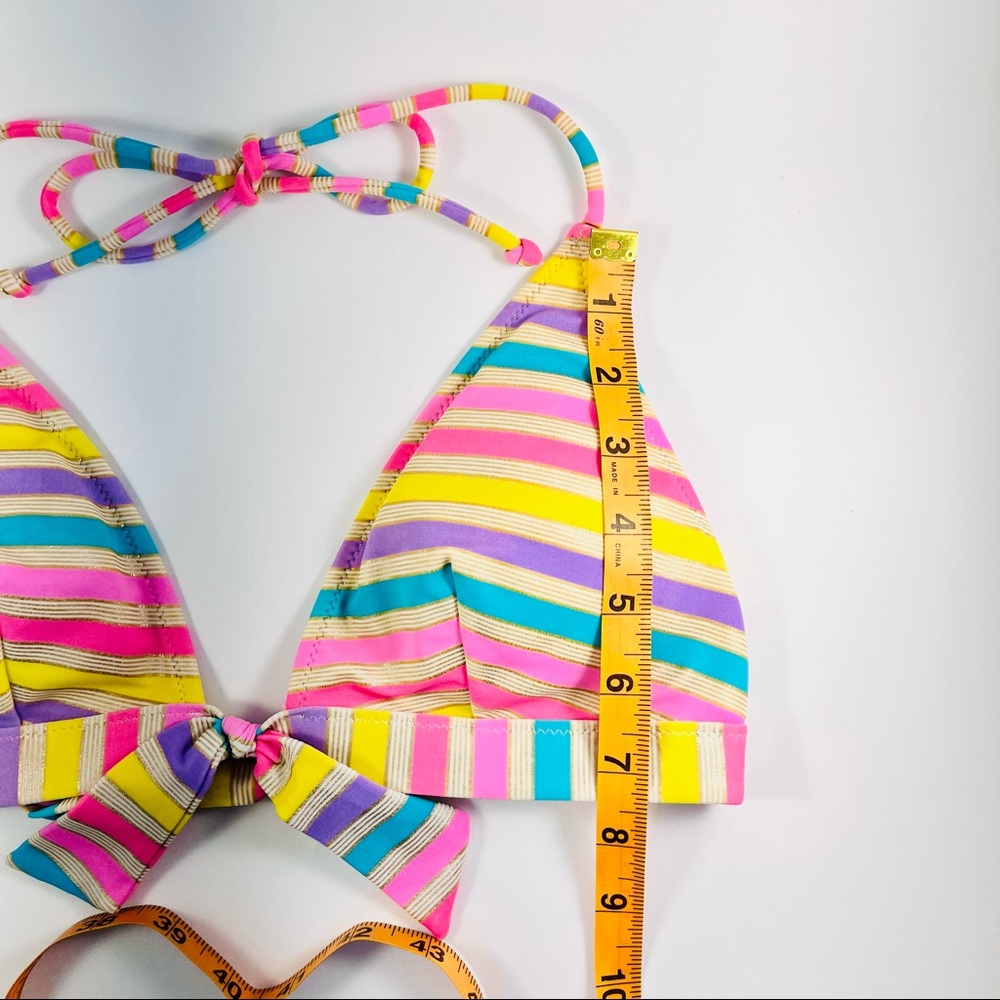 Victoria Secret Bikini Top Multi Color w/ Gold Stripes, Padded w/Back Clasp - Picture 5 of 14